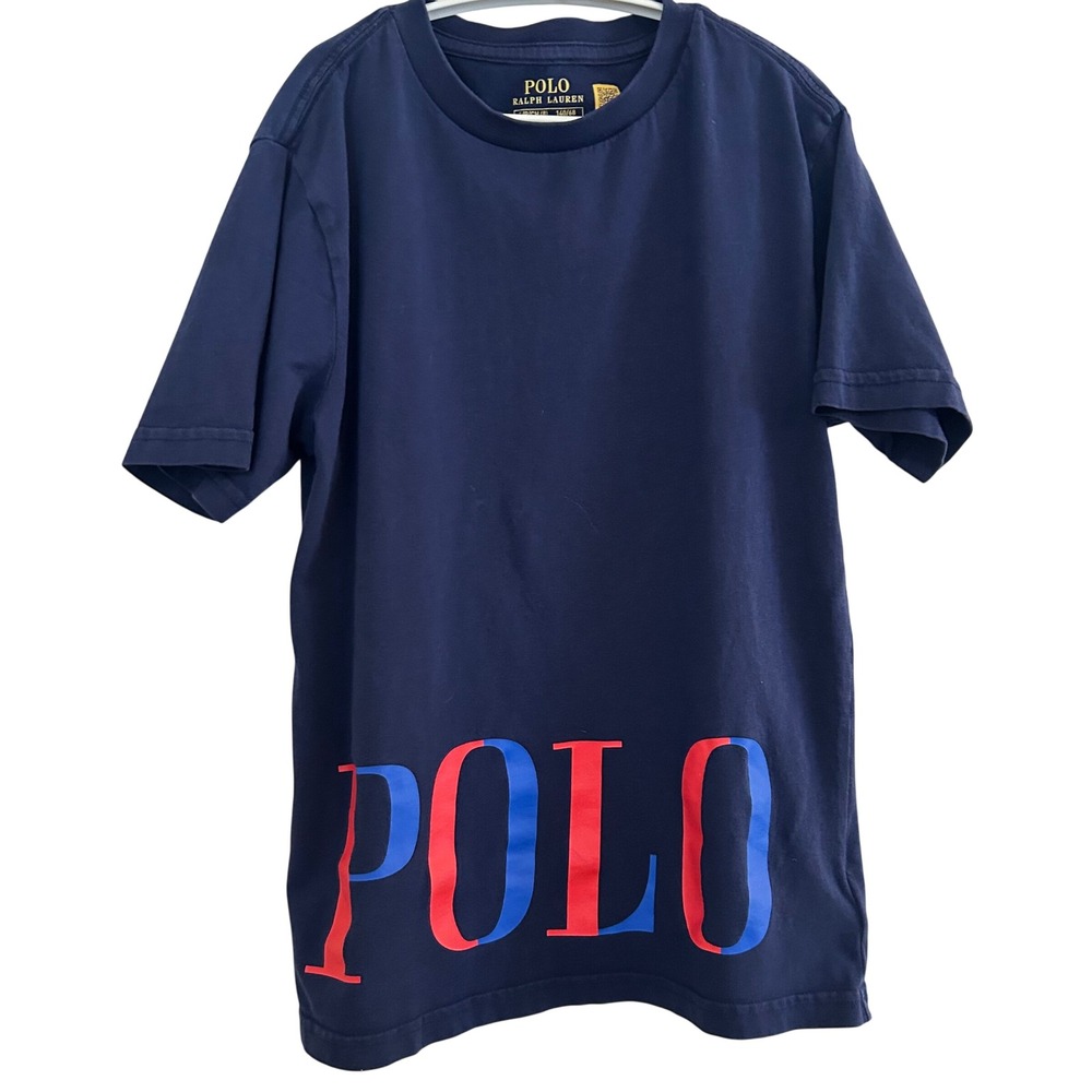 Polo Ralph Lauren T-Shirt Kids Size 8 Navy Blue Graphic Logo Crewneck Tee - Picture 4 of 7